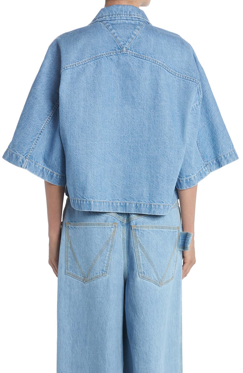 Bottega Veneta Crop Bleached Cotton Denim Shirt, Alternate, color, Light Bleach