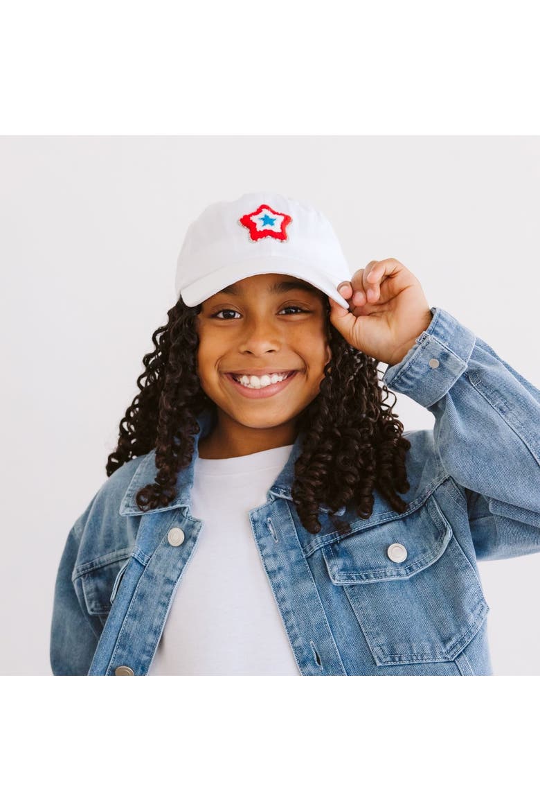 Patriotic Star Patch Baseball Hat, Alternate, color, White