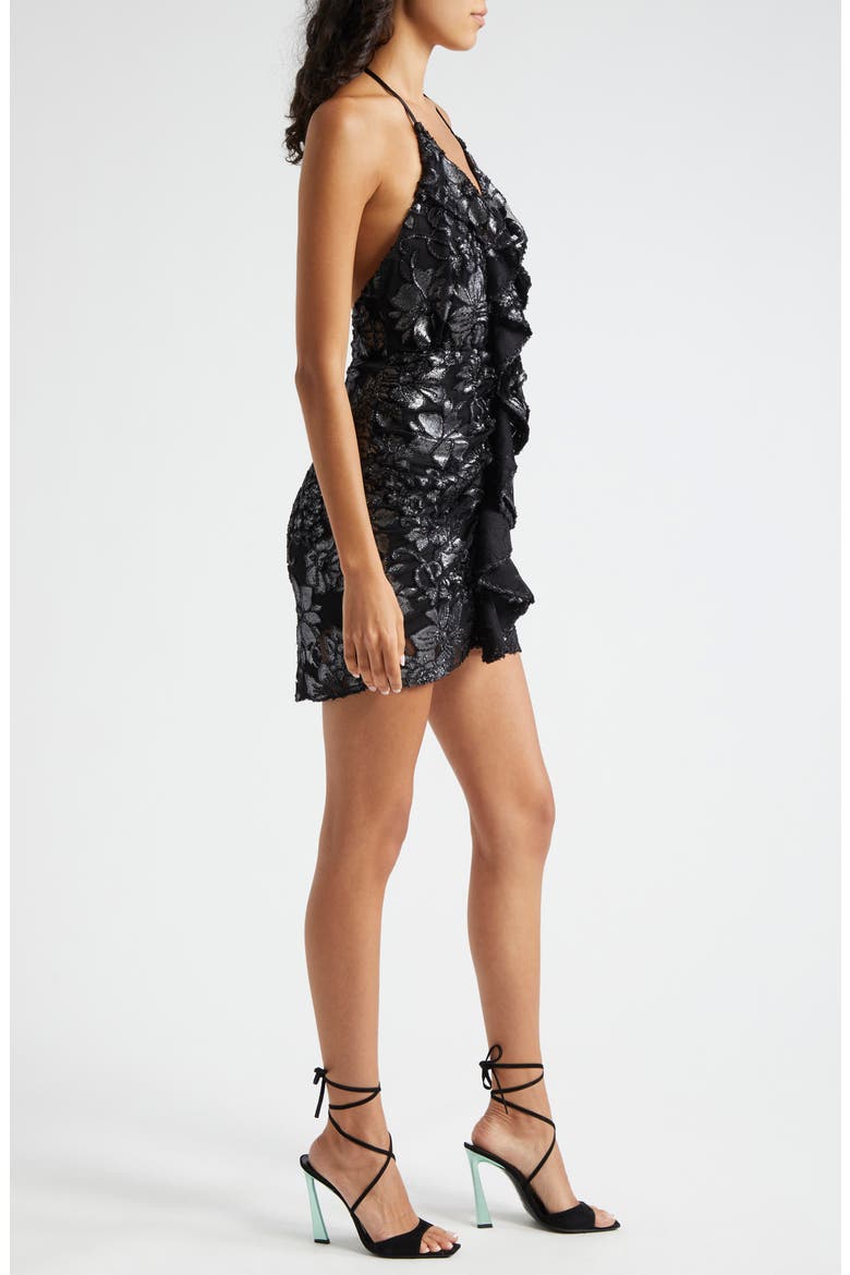 Hackett Metallic Floral Halter Minidress, Alternate, color, GUNMETAL FLOWER