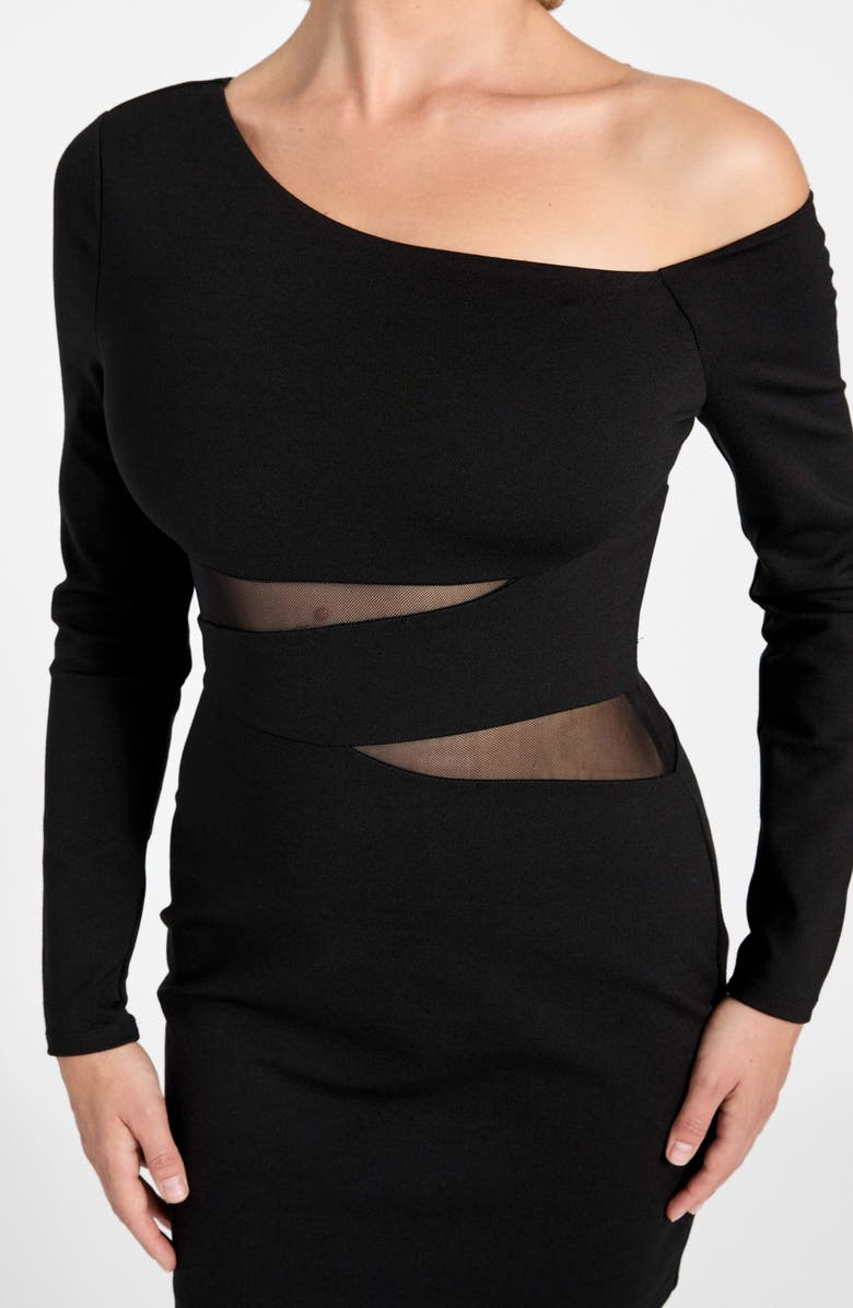 GUESS Asymmetric Off the Shoulder Long Sleeve Minidress, Alternate, color, Jet Black-Black