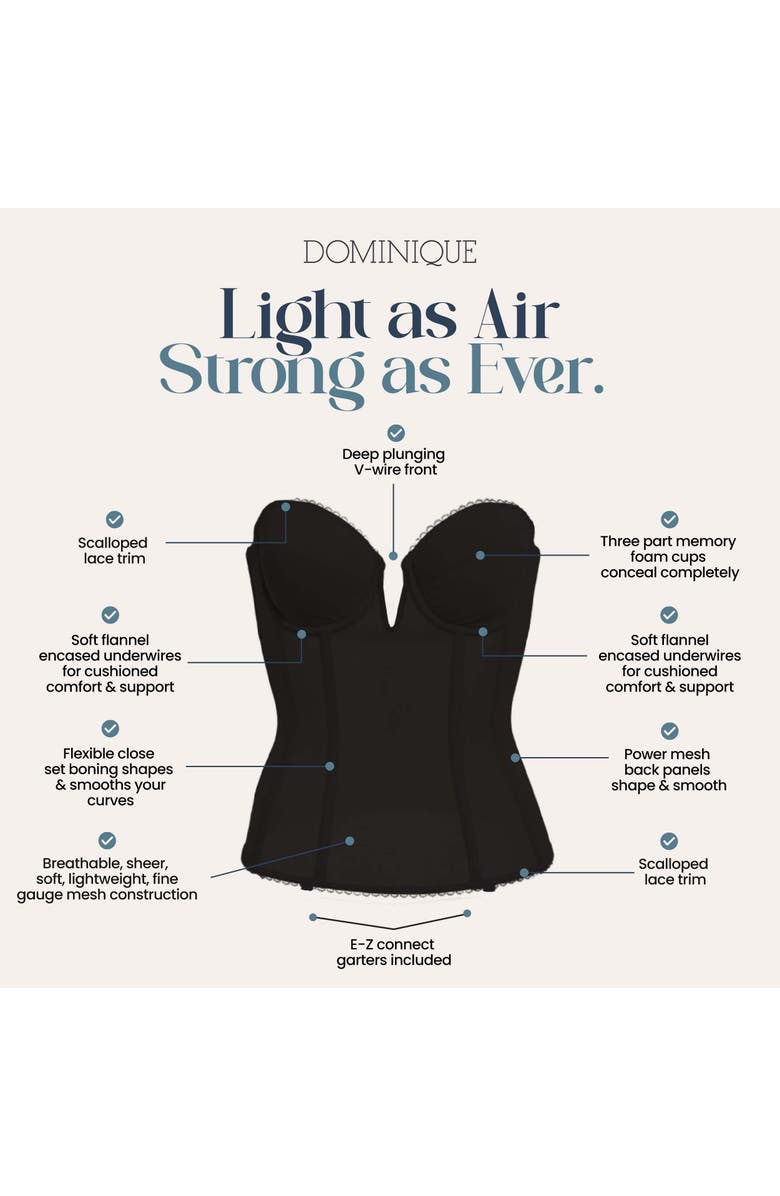 Dominique Intimates Vivienne Convertible Strapless V Wire Longline Corset Bra, Alternate, color, Black