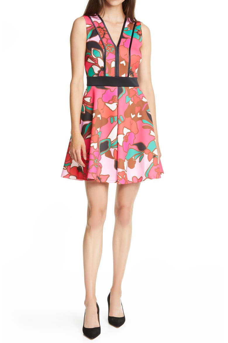 Arilina Piñata Piped Skater Dress, Main, color, BRIGHT PINK