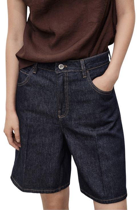 High Waist Denim Bermuda Shorts (Regular & Plus)