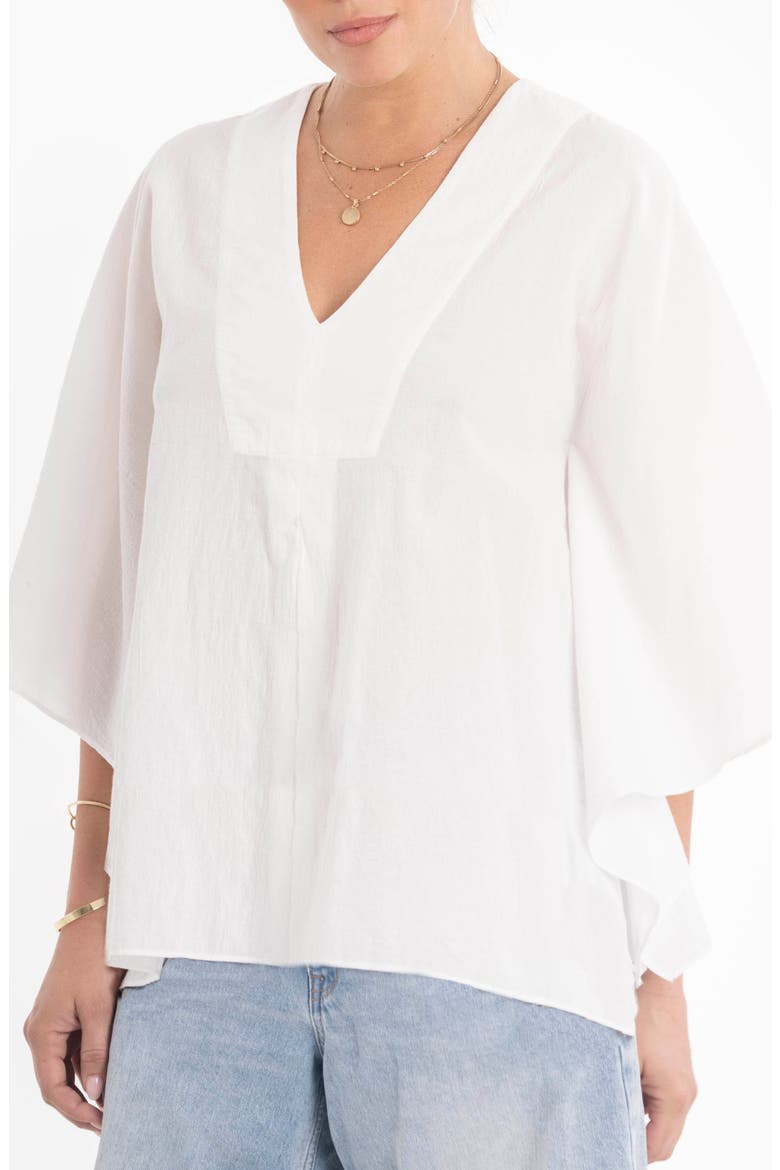 Butterfly Sleeve Cotton Caftan Top, Alternate, color, White