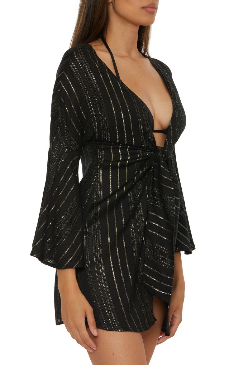 Radiance V-Neck Long Sleeve Cover-Up Tunic, Alternate, color, BLACK
