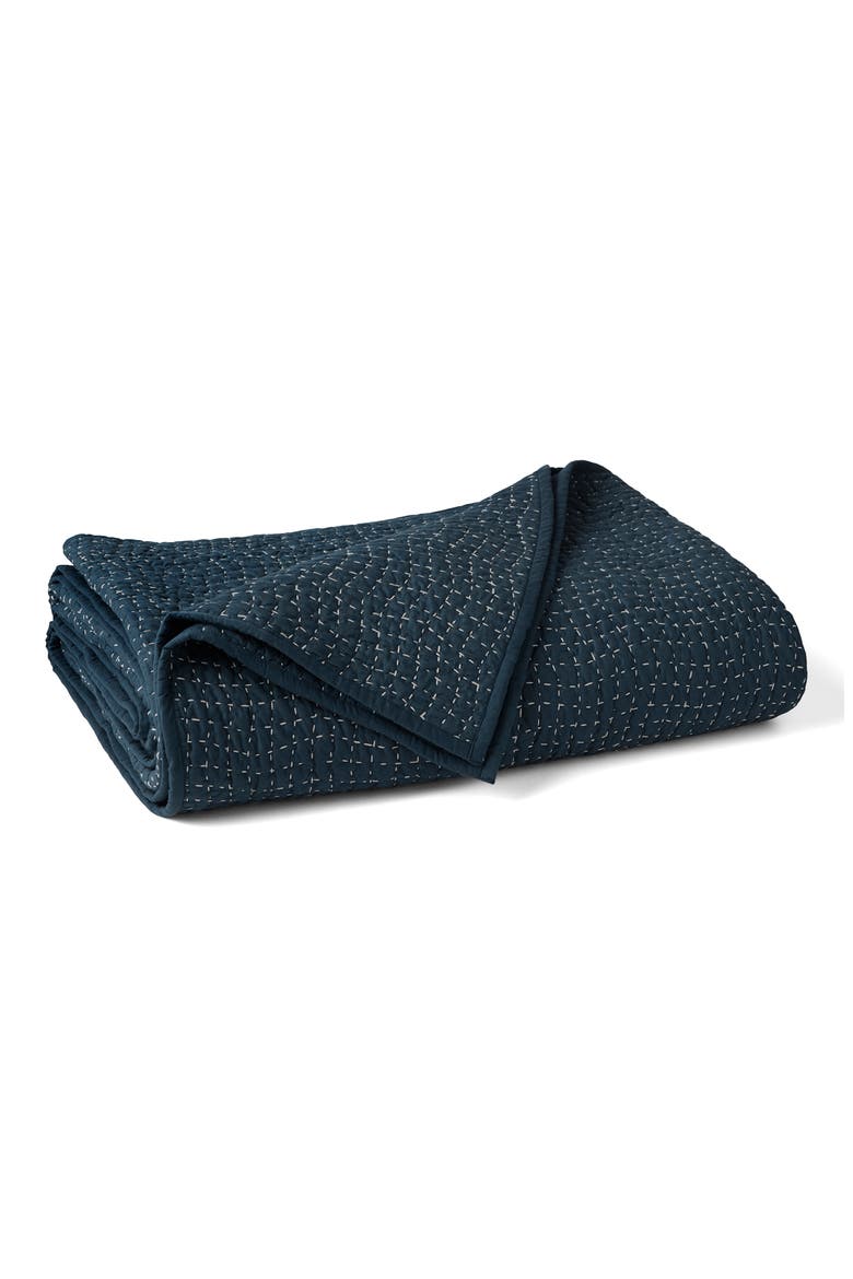 Pebbled Handstitched Organic Cotton Quilt, Main, color, MIDNIGHT INDIGO