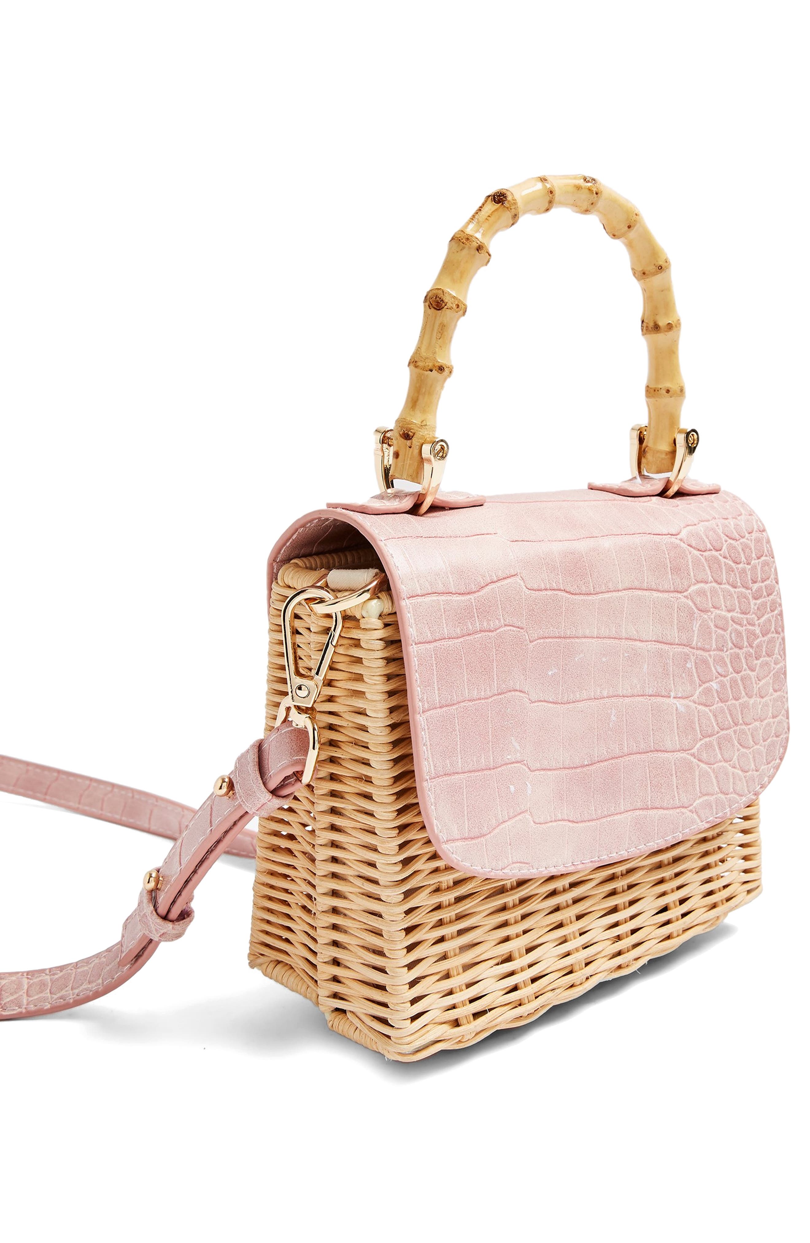 Boxy Woven Straw Shoulder Bag, Alternate, color, PINK