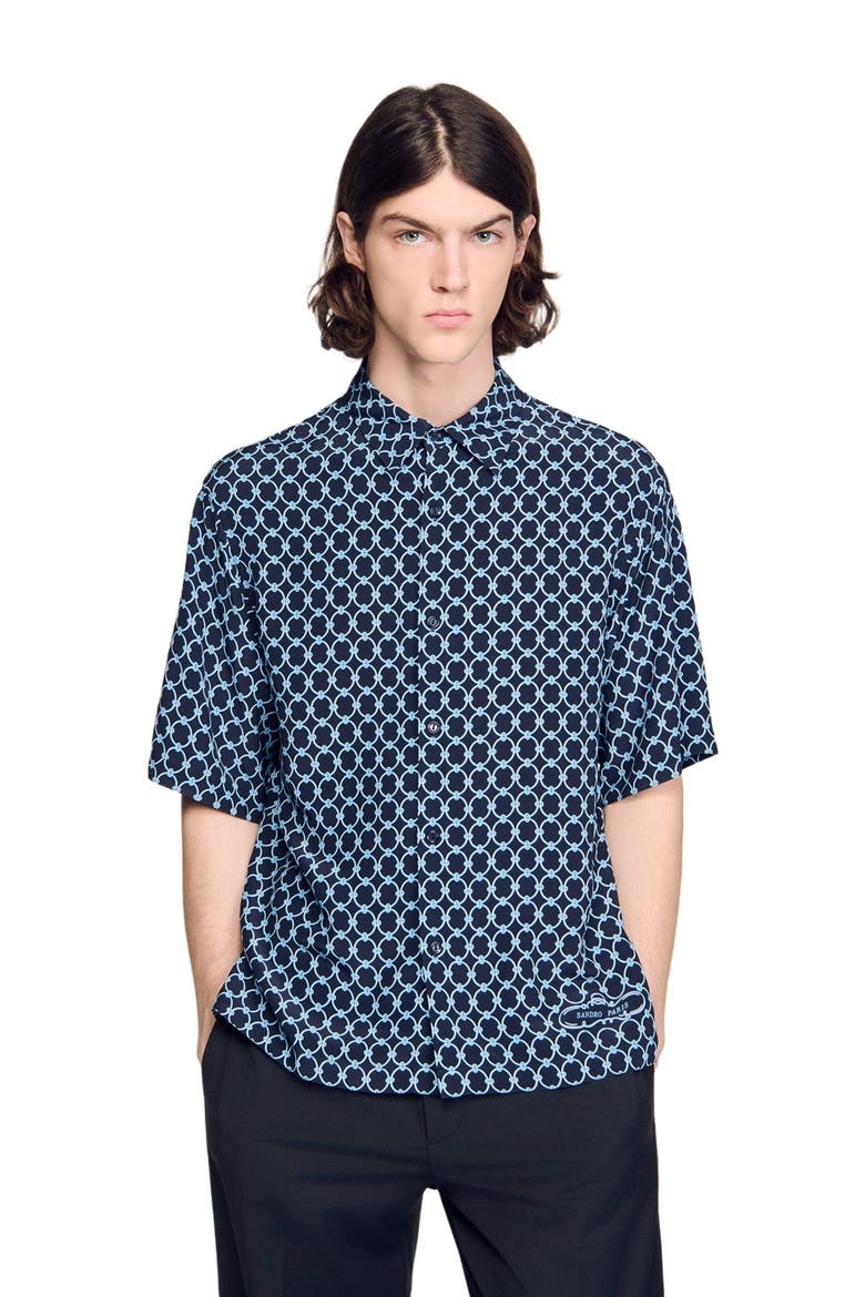 Link print loose-fit shirt, Main, color, Navy blue
