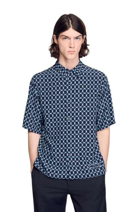 Link print loose-fit shirt