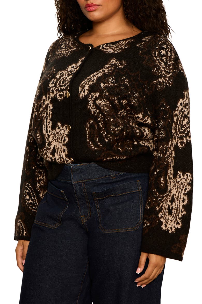 Paisley Jacquard Knit Cardigan, Alternate, color, BLACK PAISLEY