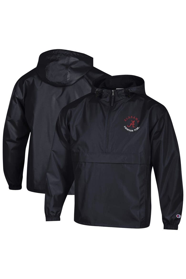 Men's Champion  Black Alabama Crimson Tide Packable Hooded Windbreaker Half-Zip Jacket, Main, color, Black