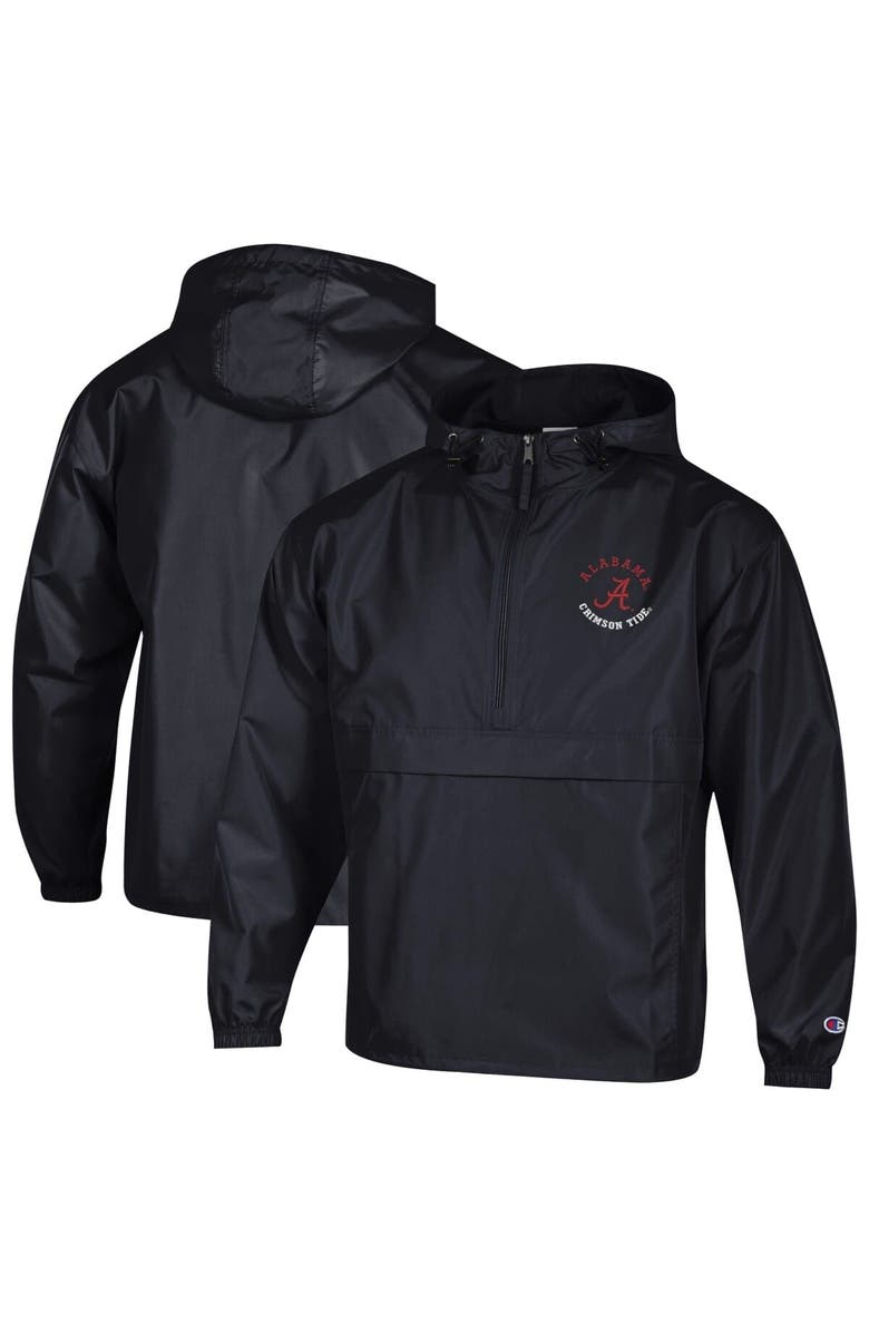 Champion Men's Champion Black Alabama Crimson Tide Packable Hooded Windbreaker Half-Zip Jacket, Main, color, Black