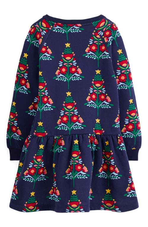 Mini Boden Kids' Holiday Tree Long Sleeve Sweatshirt Dress In Blue