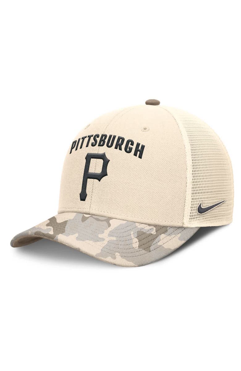 Nike Men's Nike Natural Pittsburgh Pirates Camo Natural Pack Rise Adjustable Trucker Hat, Main, color, 