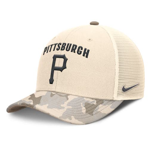 Nike Natural Pittsburgh Pirates Camo Natural Pack Rise Adjustable Trucker Hat In Brown