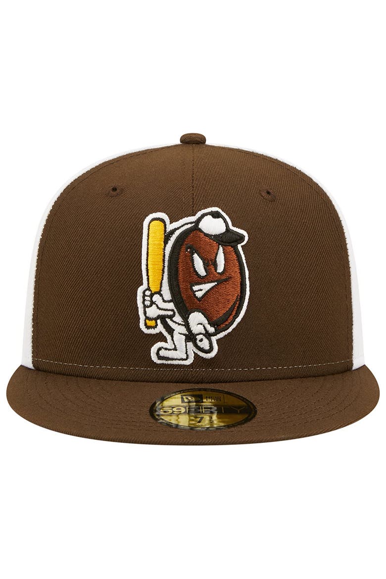 Men's New Era Brown/White Portland Sea Dogs Theme Night 59FIFTY Fitted Hat, Alternate, color, Brown