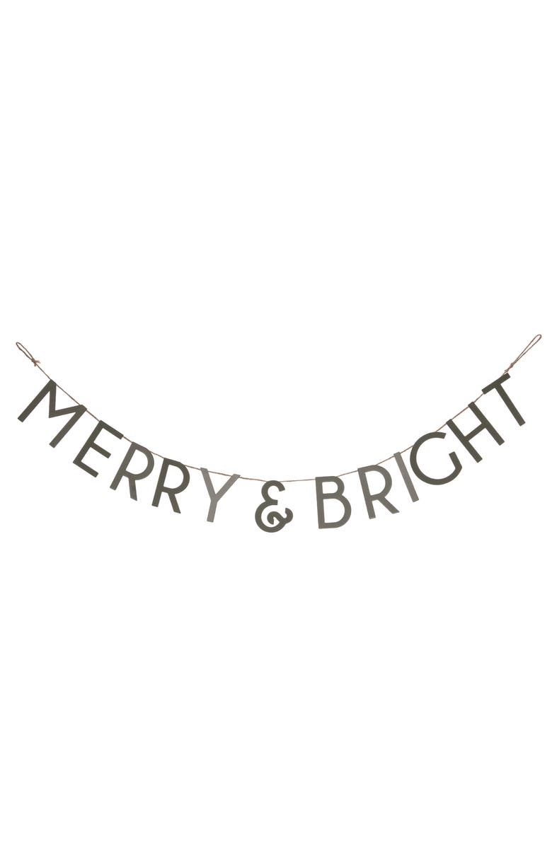 Transpac Silver Merry & Bright Metal Banner Festive Word Garland Decor, Main, color, Metallic Silver