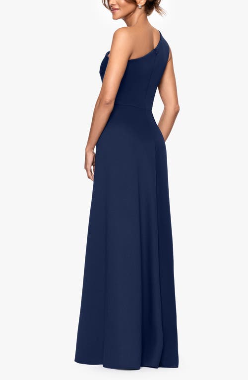 Xscape Evenings One-shoulder Scuba Crepe Evening Gown In Blue