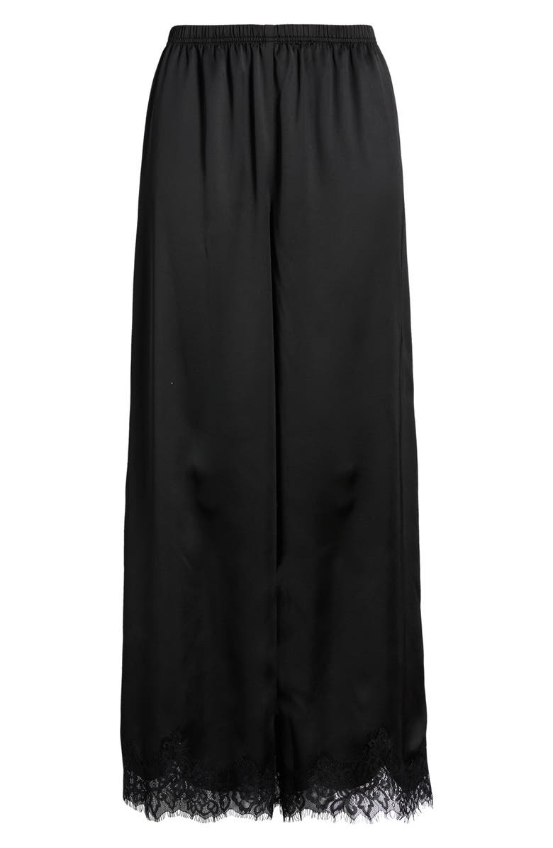 Open Edit Lace Trim Satin Pants, Alternate, color, Black