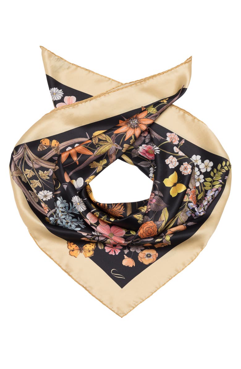 Elizabetta Flora - Hand Rolled Silk Foulard for Women, Main, color, Black