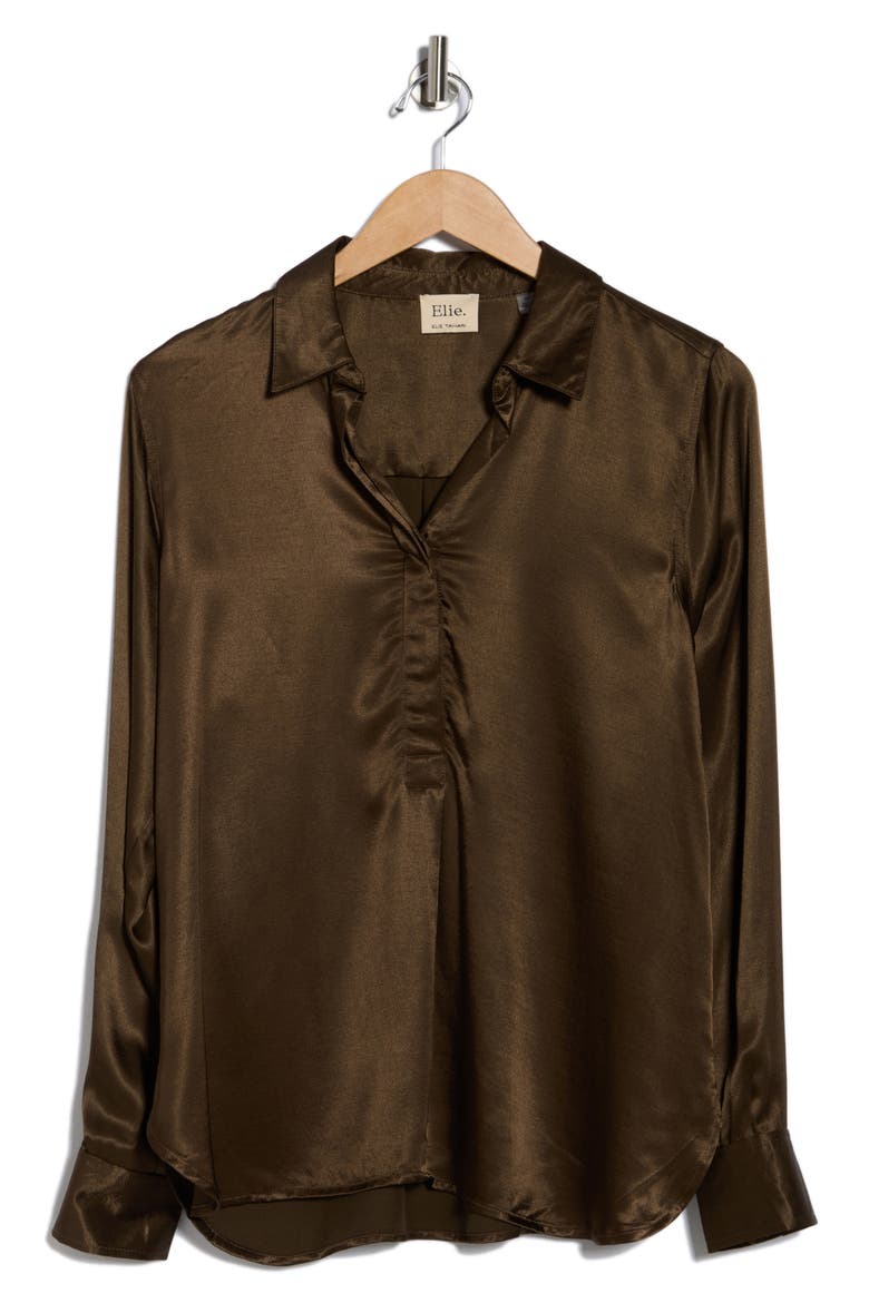 Long Sleeve Satin Button-Up Shirt, Alternate, color, CHOCOLATE