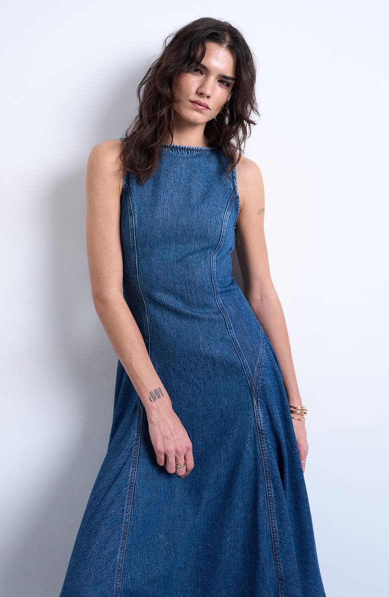 Topshop Sleeveless Denim Dress, Alternate, color, Medium Blue