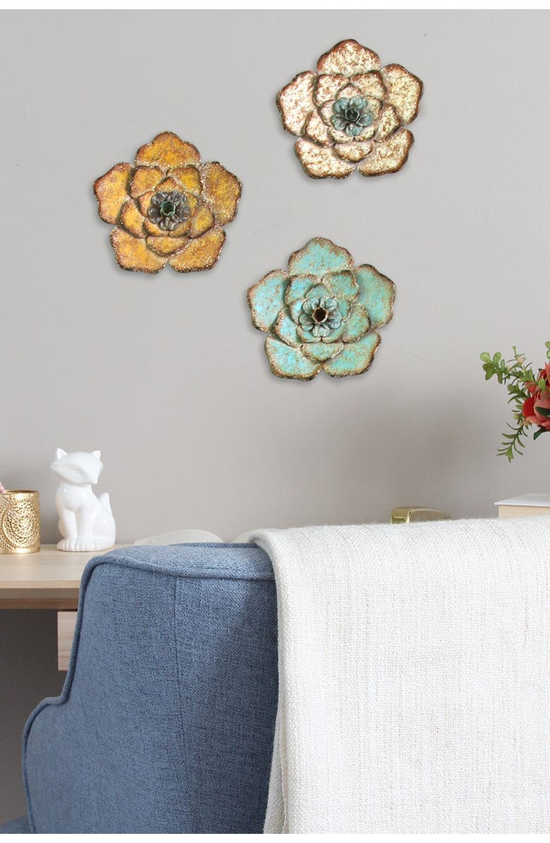 STRATTON HOME DECOR Multi Rustic Flower Wall Decor - Set of 3, Alternate, color,