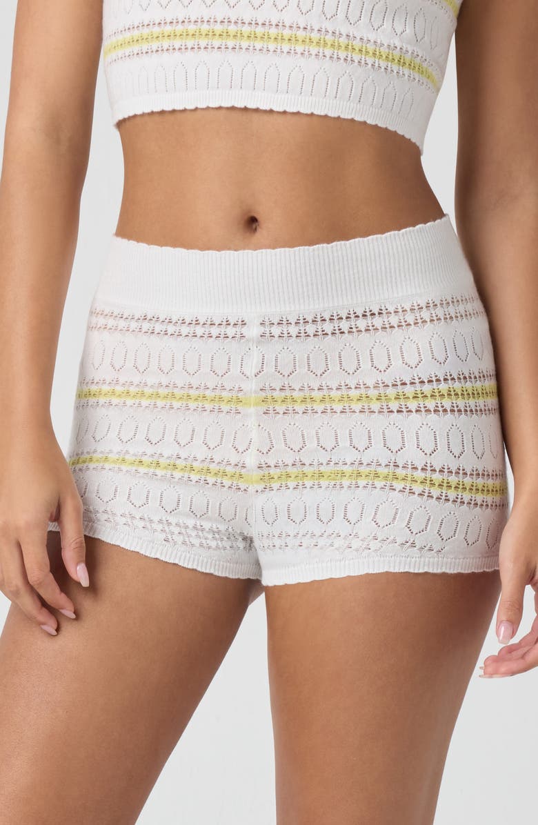 Florence by Mills Stripe Pointelle Pull-On Shorts, Alternate, color, Bright White/ Capri