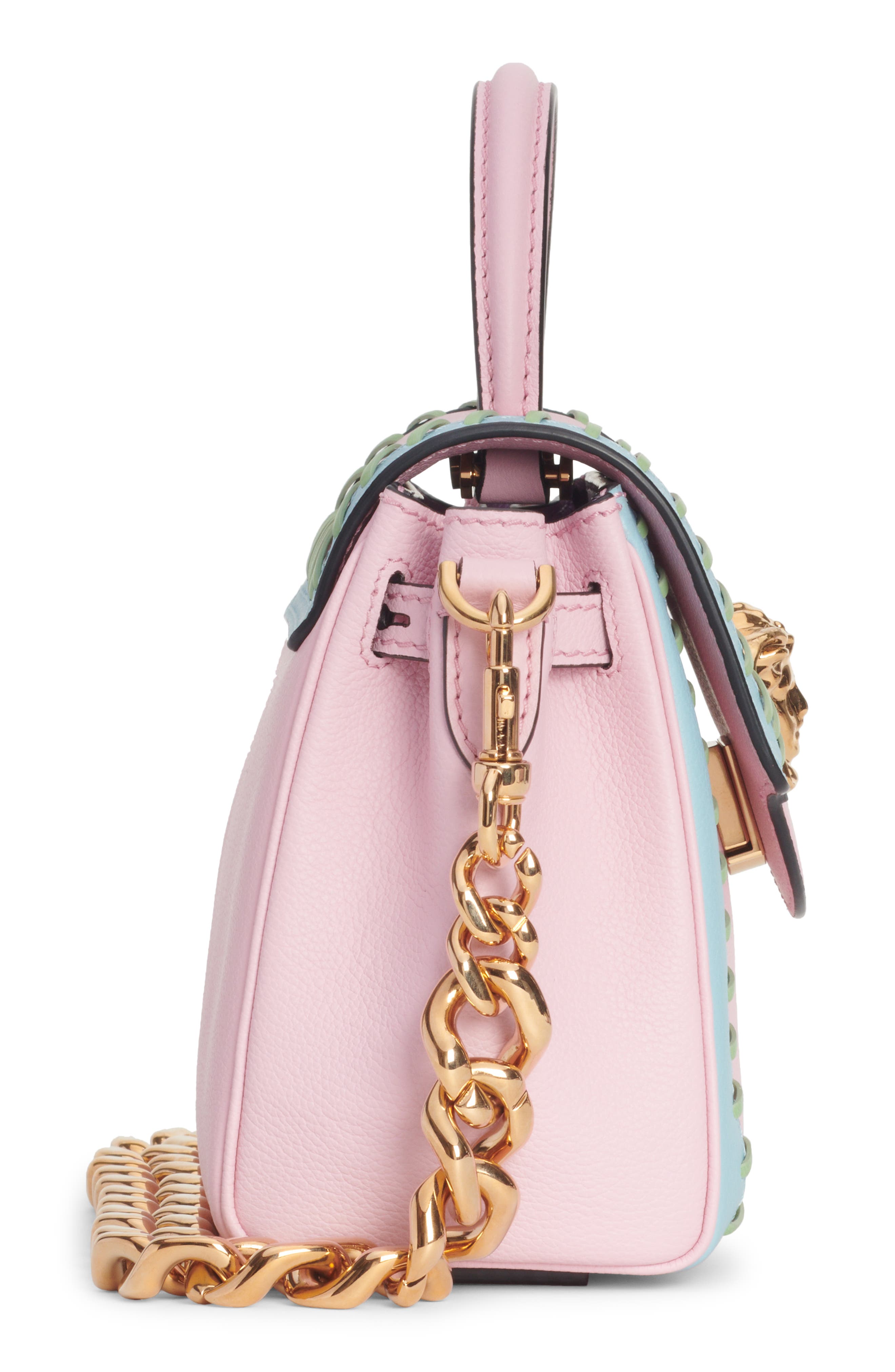 Versace La Medusa Two-Tone Whipstitch Leather Handbag, Alternate, color, 