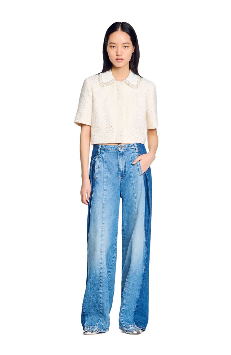 SANDRO Short-sleeved rhinestone jacket, Alternate, color, 