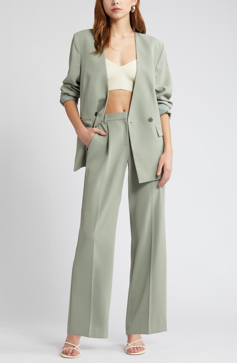 Open Edit Collarless Double Breasted Blazer, Alternate, color, Green Halo