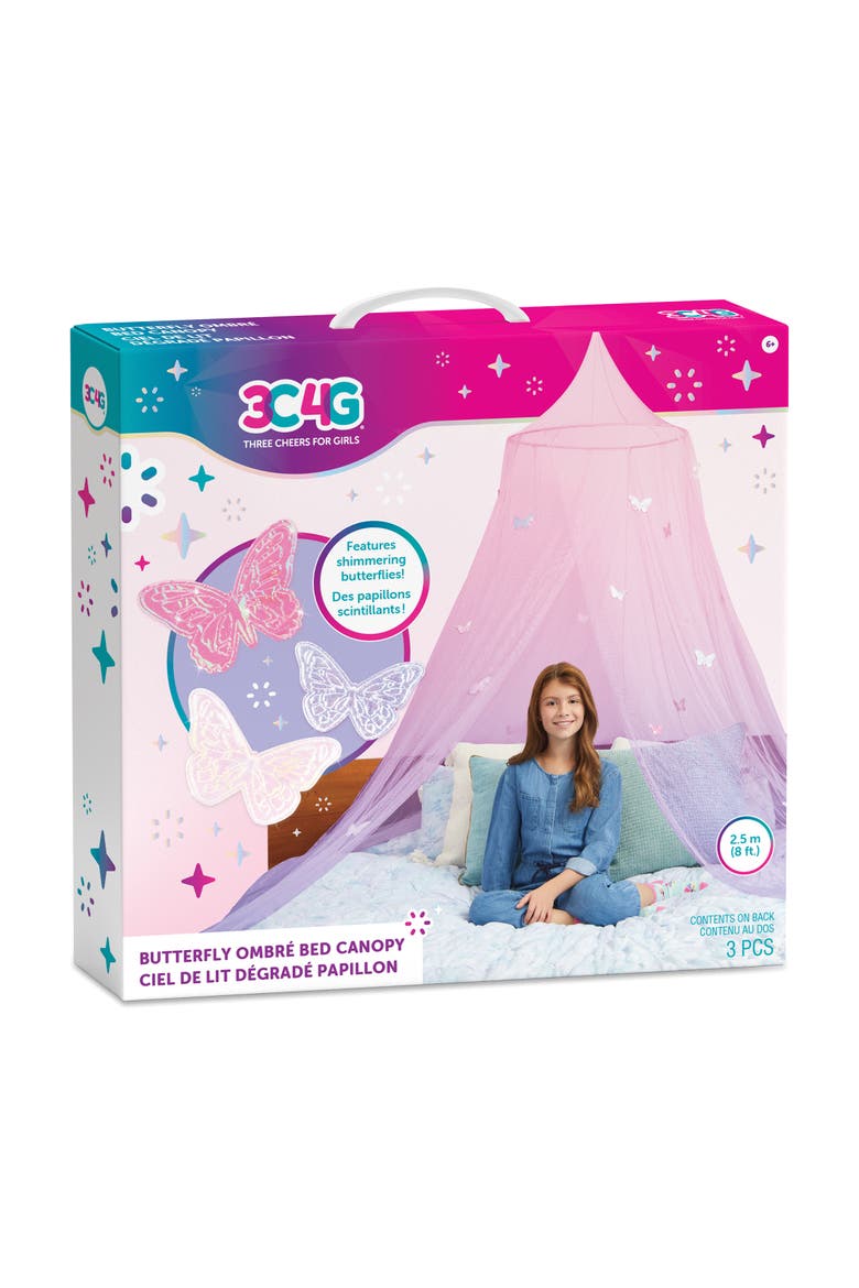 Butterfly Ombre Bed Canopy with Pink & Purple Shimmering Butterflies Kit, Main, color, Multicolored