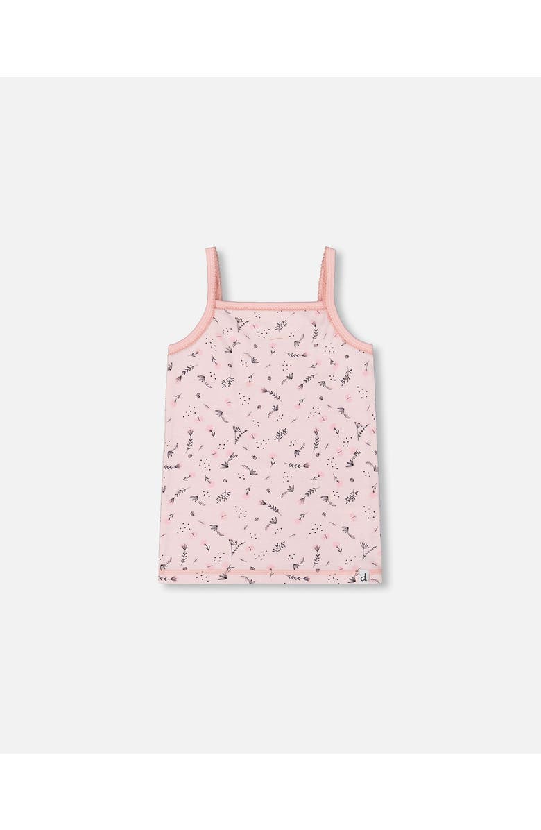 Deux par Deux Girl's Printed Organic Cotton Tank Top Small Pink Flowers On Pale Pink Background, Main, color, Pink Flowers On Pale Pink
