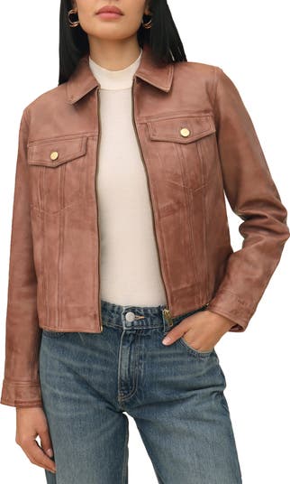 Leather trucker jacket womens deals