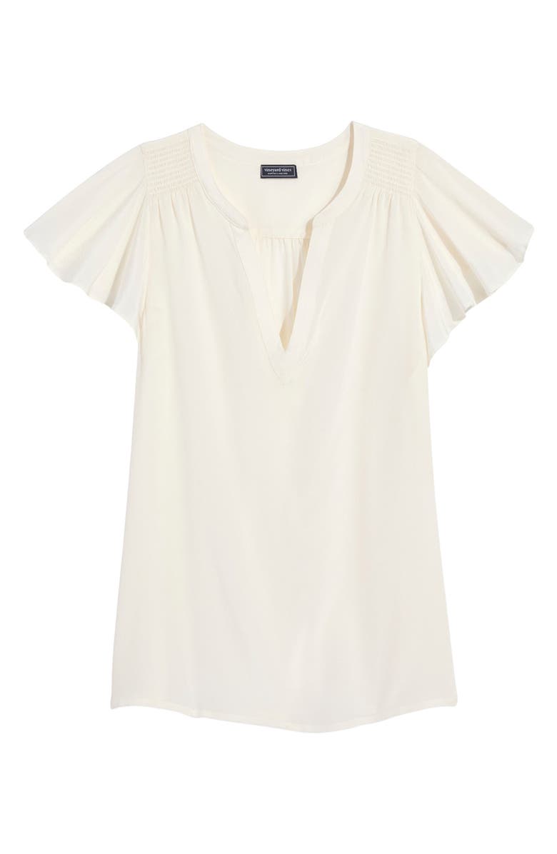 vineyard vines Shell Print Flutter Sleeve Silk Top, Alternate, color, Marshmallow