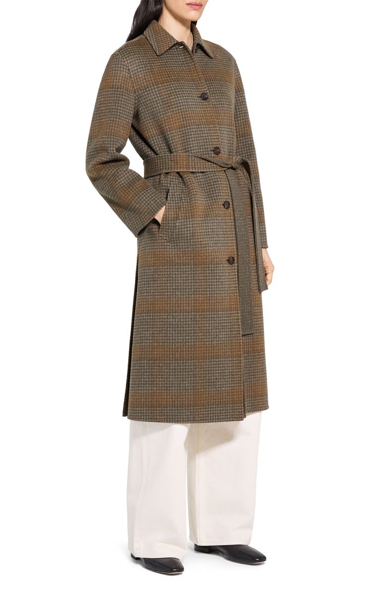 Theory Plaid Belted Wool & Cashmere Coat, Alternate, color, Brass Multi