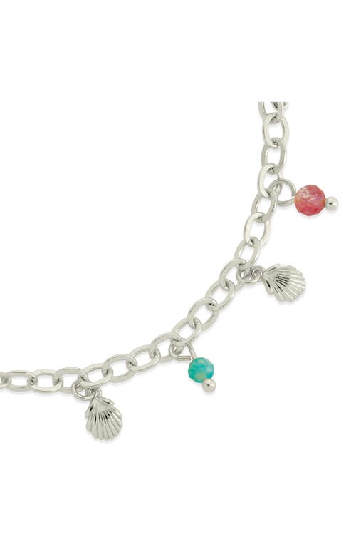 Sterling Forever Truvy Crystal & Freshwater Pearl Charm Anklet In Metallic