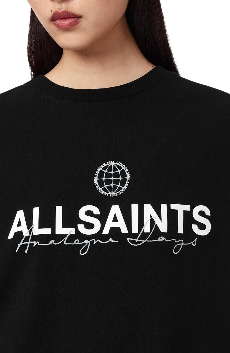 AllSaints Emblem Avri Logo Slit Back Graphic T-Shirt, Alternate, color, Jet Black