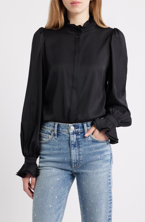 Harley Ruffle Puff Shoulder Stretch Silk Shirt