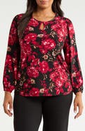 AK ANNE KLEIN Keyhole Long Sleeve Top