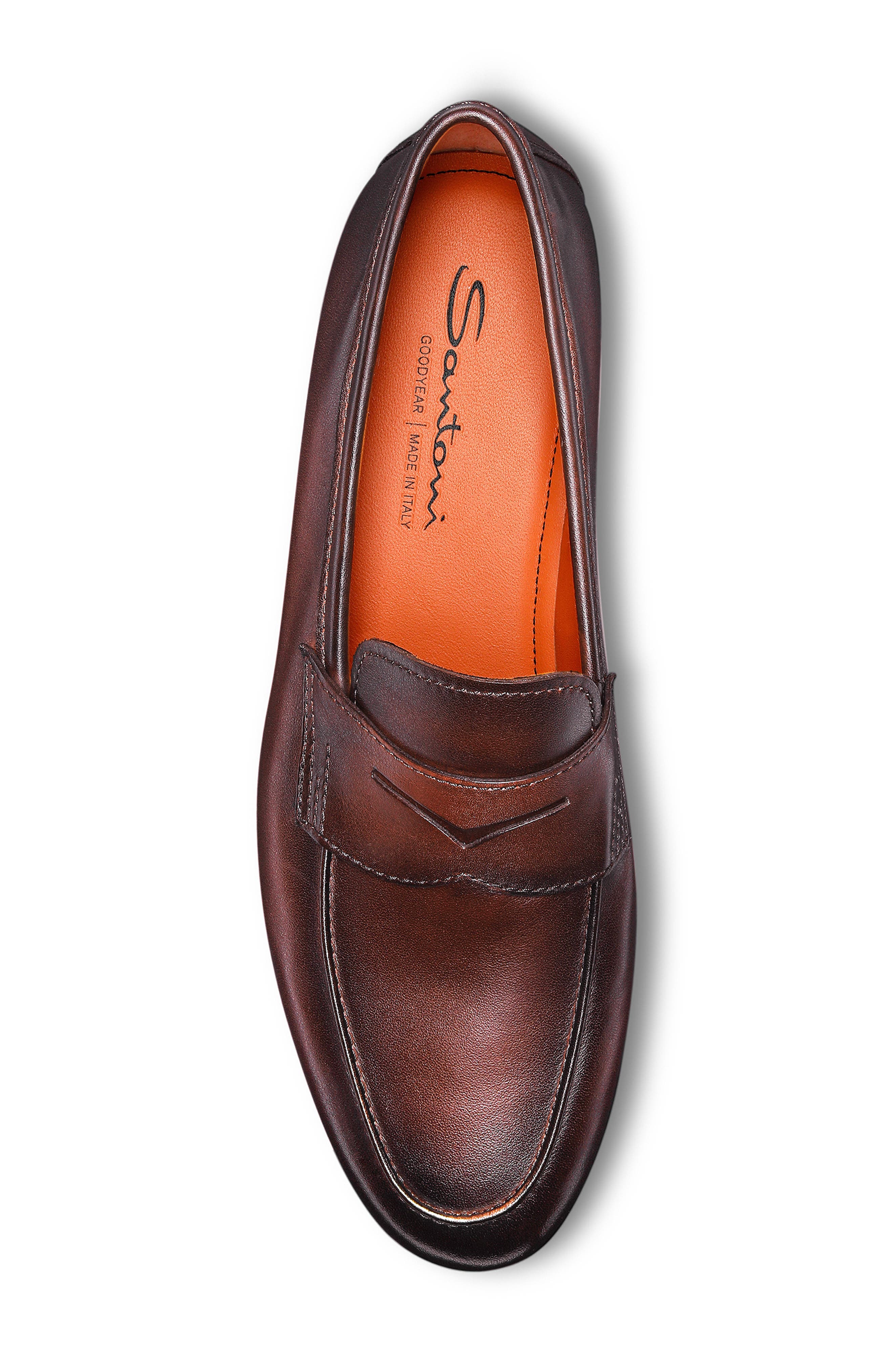 Santoni Carlos Penny Loafer, Alternate, color, Dark Brown