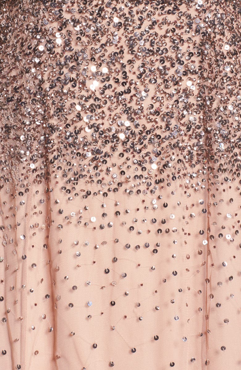 Adrianna Papell Beaded Illusion Bodice Mesh Gown, Alternate, color,