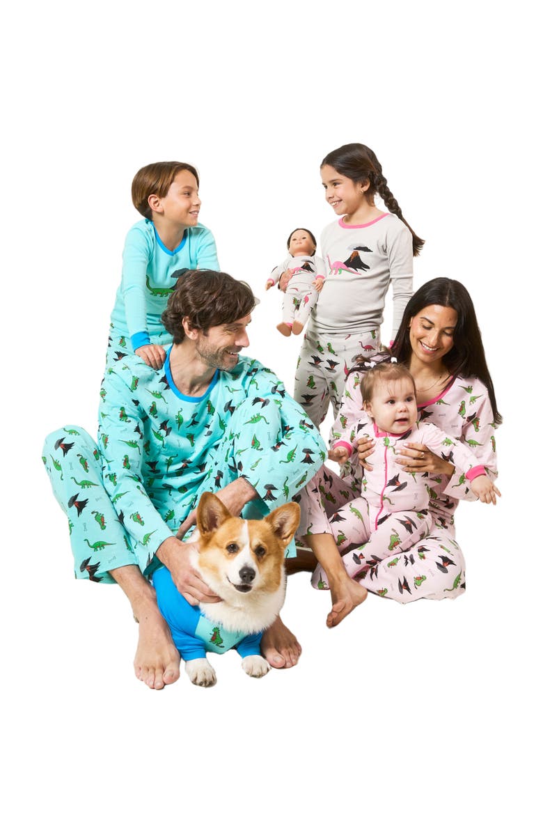 Leveret Kids Two-Piece Cotton Printed Matching Family Pajamas, Coordinated Prints, Alternate, color, Pink Dinosaur