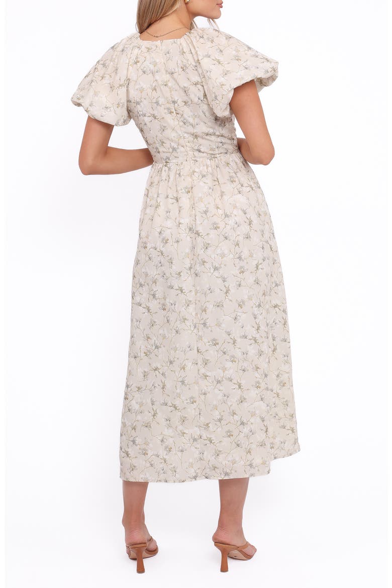Kathleen Puff Sleeve Tie Front Maxi Dress, Alternate, color, LIGHT BEIGE/GREEN FLORAL