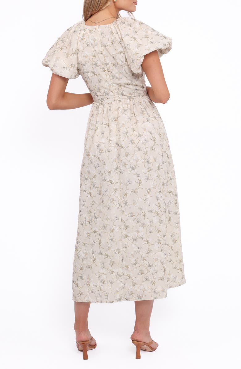 Petal & Pup Kathleen Puff Sleeve Tie Front Maxi Dress, Alternate, color, Light Beige/Green Floral