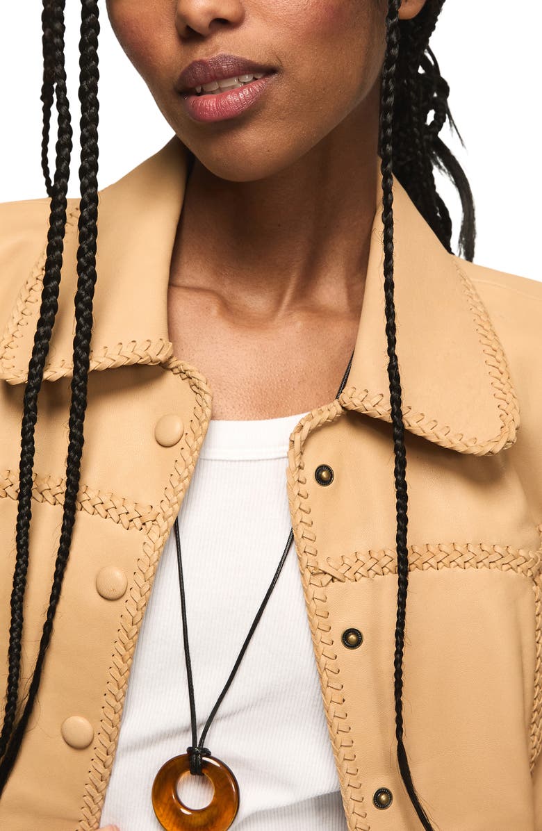 Lucky Brand Festival Braided Seamed Leather Jacket, Alternate, color, Tan