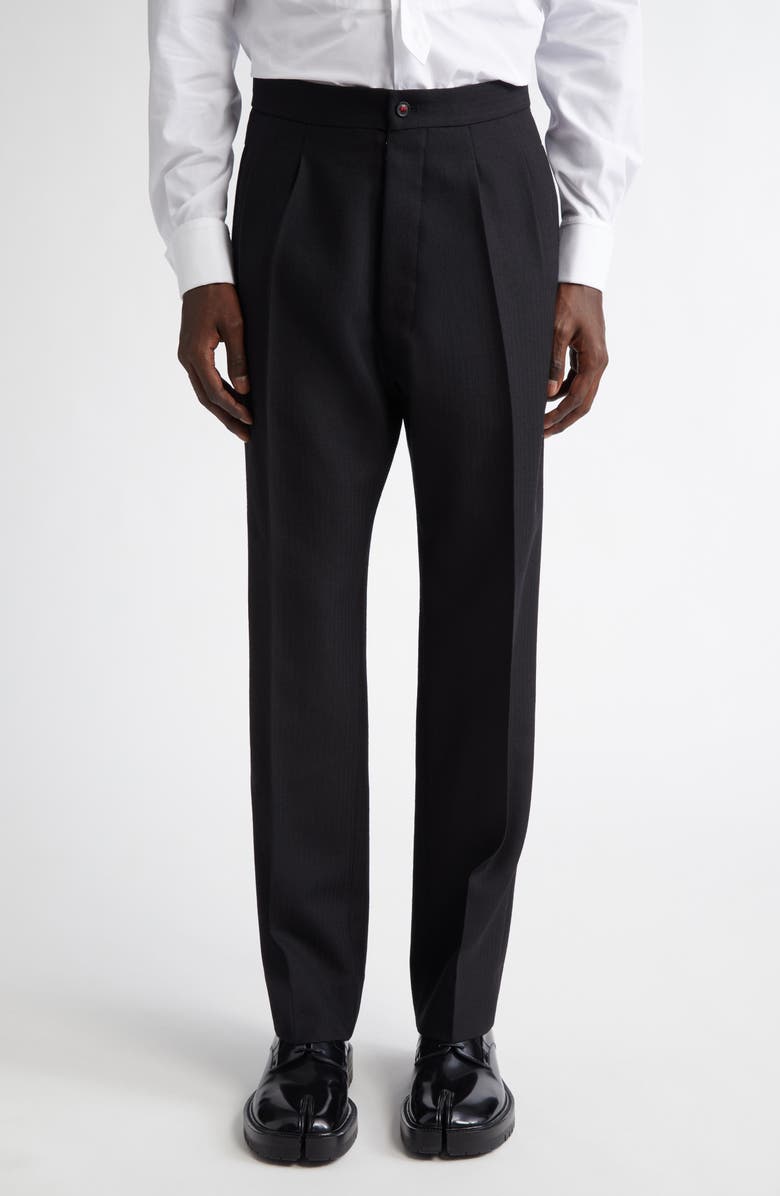 Maison Margiela Wool Herringbone Pleated Pants, Main, color, 