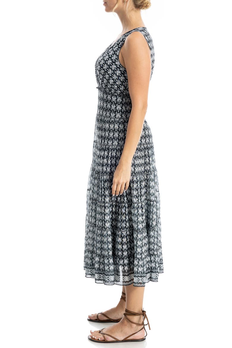 V-Neck Sleeveless Mesh Midi Dress, Alternate, color, BLACK/ CREAM FIRELILLY GEO