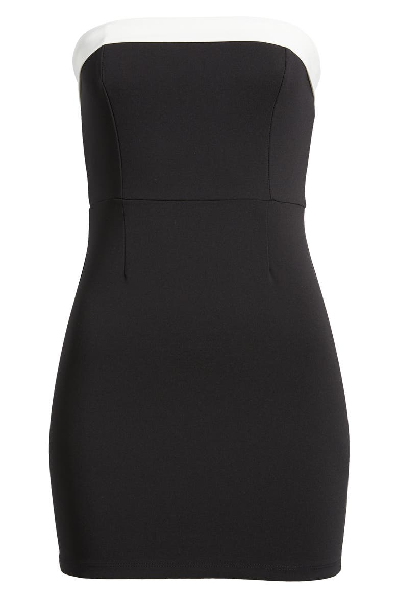 Priyah Contrast Foldover Neck Strapless Dress, Alternate, color, BLACK-AND-WHITE