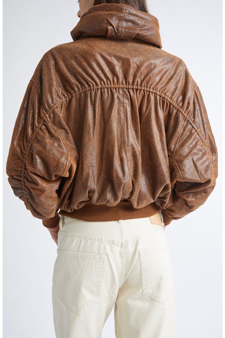 Oversize Leather Bomber Jacket, Alternate, color, BROWN
